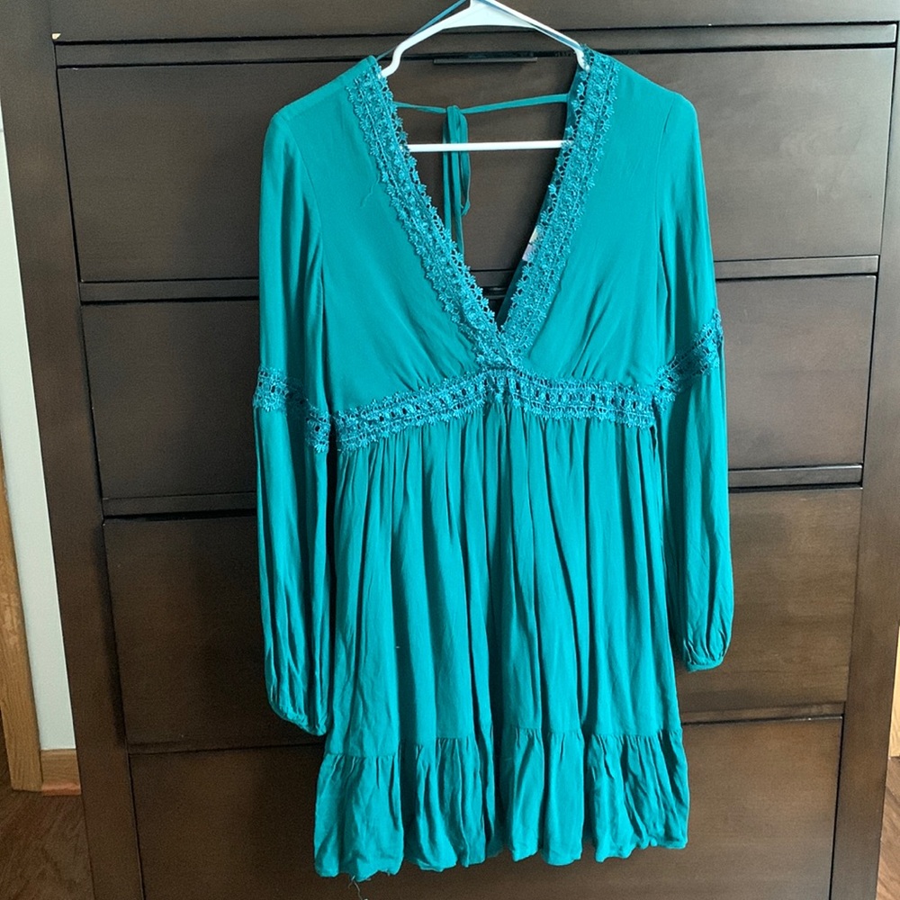 Teal Long Sleeve Mini Dress
